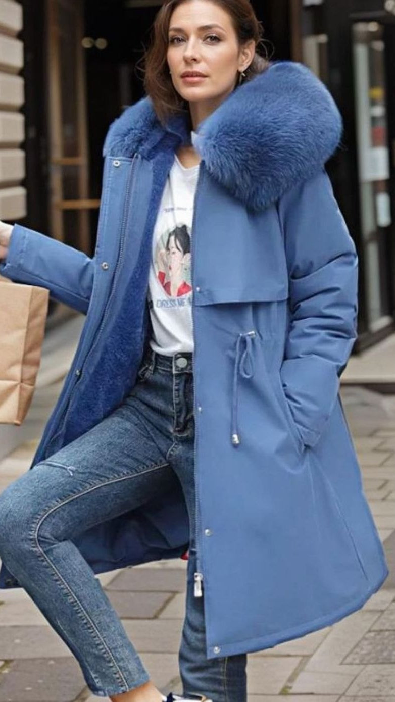 Women's Hooded Waterproof Parka With Drawstring Waist - Blue