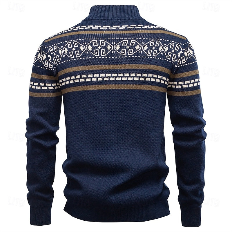 Women's Geometric Knit Christmas Cardigan with Full Zip