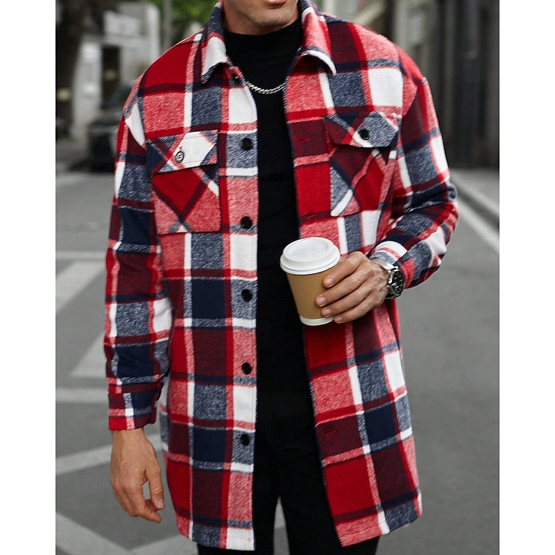 Women's Regular Fit Check Shacket with Lapel Collar - Wine